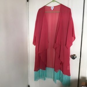 Lularoe Monroe L raspberry/aqua NWT
